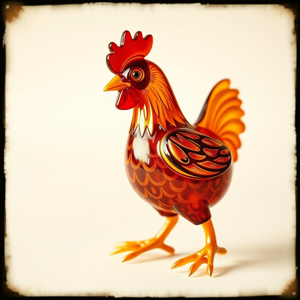 Amber Jumping Chicken clockwork toy close-up